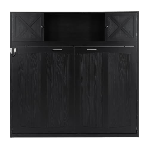 SOFTSEA Queen Size Horizontal Murphy Bed with Shelves, Hidden Wall Bed Frame with Storage Cabinets, Space Saving Foldable Murphy Bed for Small Spaces, Guest Room, Bedroom, Office, Black SOFTSEA