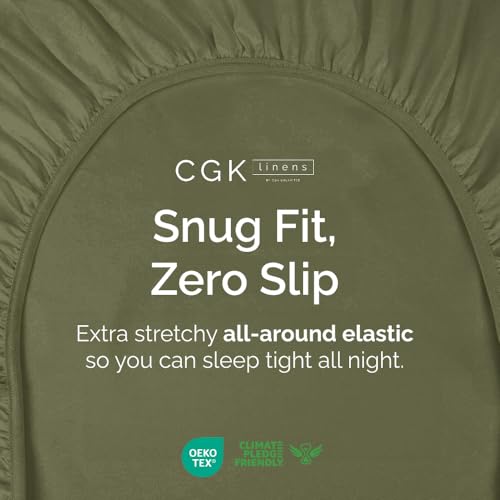 Queen Fitted Bed Sheet - Bottom Single Fitted Sheet Only - Soft Hotel Luxury Bedding w/ 8-16 Inch Deep Pockets - Breathable, Cooling & Wrinkle Free - Easy-Care, Fade and Shrink Resistant - Sage Green CGK Unlimited