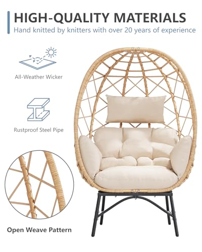 SWITTE Wicker Egg Chair Outdoor, Oversized Patio Lounge Chairs with Cushion for Indoor Living Room, Bedroom, Outside Backyard Balcony-Beige SWITTE