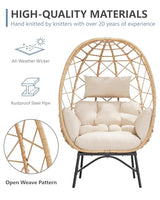 SWITTE Wicker Egg Chair Outdoor, Oversized Patio Lounge Chairs with Cushion for Indoor Living Room, Bedroom, Outside Backyard Balcony-Beige SWITTE