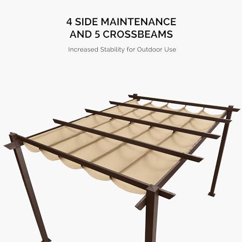 PURPLE LEAF 10' x 12' Outdoor Retractable Pergola Aluminum with DIY Sun Shade Canopy Patio Modern Heavy-Duty Brown Shelter for Garden Yard Pavilion Grape Trellis Porch, Beige PURPLE LEAF