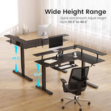 Rolanstar L Shaped Standing Desk with Keyboard Tray, Height Adjustable Corner Desk with LED Light & Power Outlet, Electric Sit Stand Computer Desk with Monitor Stand, Black Rolanstar