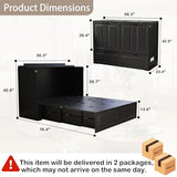 Swyanste Full Size Murphy Bed Cabinet: Black Horizontal Murphy Beds with Storage, Hidden Cabinet Bed Full for Small Spaces, 2 in 1 Murphy's Beds with Charging Station(Black) Swyanste