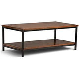 SIMPLIHOME Skyler SOLID MANGO WOOD and Metal 48 inch Wide Rectangle Modern Industrial Coffee Table in Dark Cognac Brown, for the Living Room and Family Room SIMPLIHOME