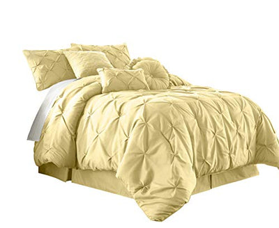 Chezmoi Collection Sydney California King Size Comforter Set - 7-Piece Pintuck Bedding - Yellow, Elegant Lightweight Pinch Pleat Comforter with Decorative Pillows Bed Set for All Season