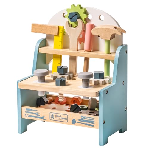 ROBUD Mini Wooden Play Tool Workbench Set for Kids Toddlers - Construction Toys Gift for 18 Months 2 3 4 5 Years Old Boys Girls ROBUD