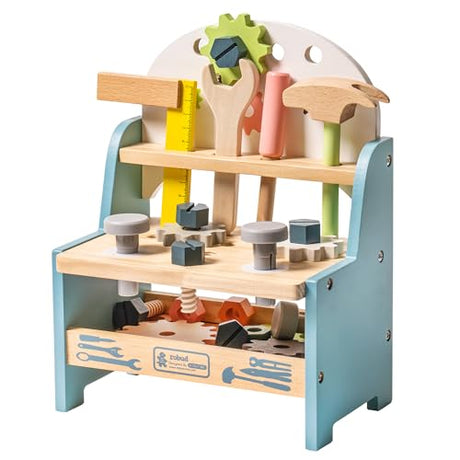 ROBUD Mini Wooden Play Tool Workbench Set for Kids Toddlers - Construction Toys Gift for 18 Months 2 3 4 5 Years Old Boys Girls ROBUD