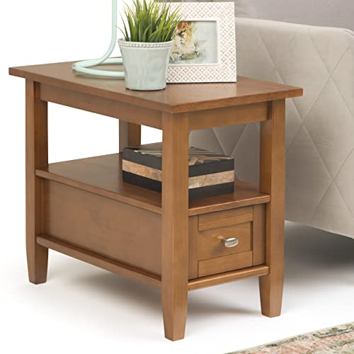 SIMPLIHOME Warm Shaker SOLID WOOD 14 inch wide Rectangle Rustic Narrow Side Table in Light Golden Brown with Storage, 1 Drawer and 1 Shelf, for the Living Room and Bedroom SIMPLIHOME