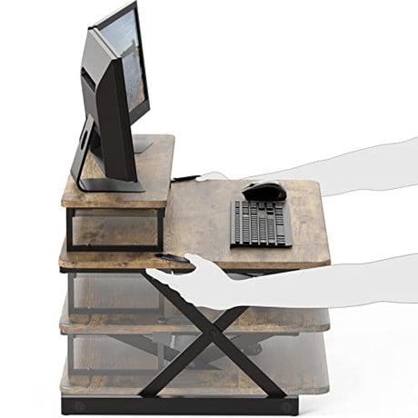 SHW 36-Inch Height Adjustable Standing Desk Converter Sit to Stand Riser Workstation, Rustic Brown SHW