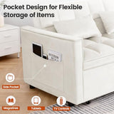 Trygoal Convertible Sofa Bed, Pull Out Couch with Side Pockets, 3 in 1 Velvet Fabric Loveseat Sleeper Sofa Bed, Pull Out Couch with Adjustable Backrest for Living Room, Bedroom, Apartment, White Trygoal