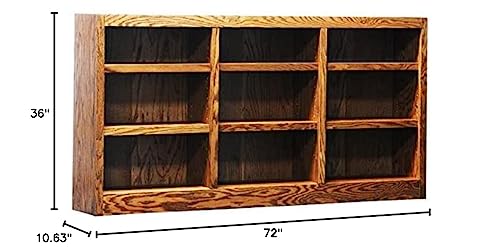 36" Triple Wide Wood Bookcase with 9 Shelves in Dry Oak Finish - Adjustable & Fixed Storage by Concepts In Wood - WoodArtSupply