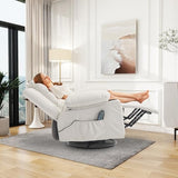 linting Leather Swivel Rocker Recliner Chair with Massage and Heat Overstuffed Manual Recliner Chairs with Cup Holders, Beige Rocking Glider Chairs