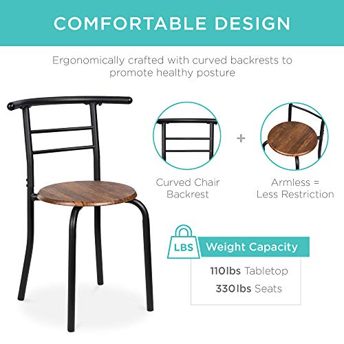 Best Choice Products 3-Piece Wooden Round Table & Chair Set for Kitchen, Dining Room, Compact Space w/Steel Frame, Built-in Wine Rack - Black/Brown Best Choice Products