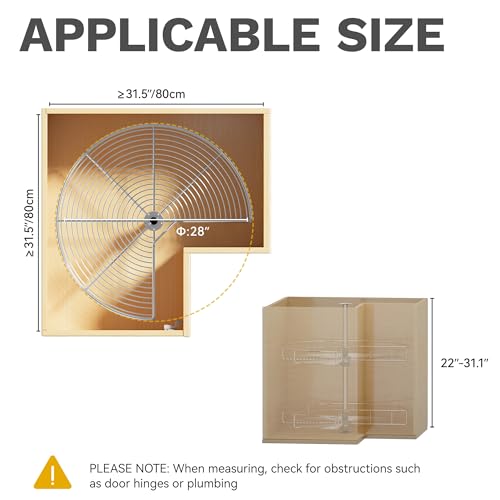 DWVO 28-Inch 2-Tier Lazy Susan Turnable for Cabinet, Rotating 2-Shelf Lazy Susan Corner Organizer with Adjustable Height for Kitchen Pantry, Chrome-Plated Double Spinning Corner Organizer, Silver DWVO