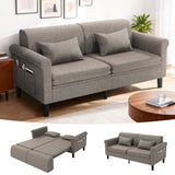 SEJOV 74" Convertible Sofa Bed, 5-in-1 Loveseat Sleeper Sofas with Pull Out Couch Bed, Storage Pockets & 2 Pillows, Modern Folding Linen Futon Couch for Living Room, Bedroom, Small Space, Brown SEJOV