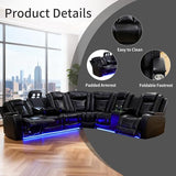 Daydo Sempli Power Reclining Sectional Sofa for Living Room,Modern L-Shaped Black Air Leather Sectional Couch Set,Recliner Sofa Set,with LED Lights,Cup Holder,Storage,Charging Ports,Home Theater Seat