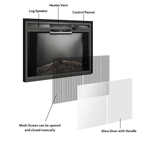 Benrocks 36” Electric Fireplace Inserts with Glass Door and Mesh Screen, Multicolor Flames & Fire Crackling Sounds, Timer, Overheating Protection Fireplace Heater, 750/1500W Benrocks