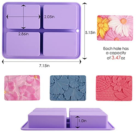 Moukiween Soap Molds Silicone, 3D Rectangular Flower Pattern Silicone Molds for Handmade Craft Soap, Bath Bombs, Chocolate Bars, DIY Candle, Polymer Clay Design Moukiween