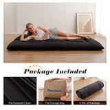 Zelladorra Japanese Floor Mattress, Futon Mattress with Portable Storage Bag and Washable Cover, Roll Up Thick Tatami Mat Suitable for Camping, Guest Room, Black, Twin Zelladorra