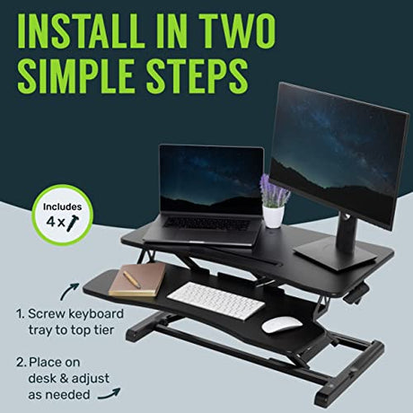 TechOrbits OF-S06-2 Desk Converter-37-inch Height Adjustable, MDF Wood, Sit-to-Stand Rise-X Pro Black, 37" TechOrbits