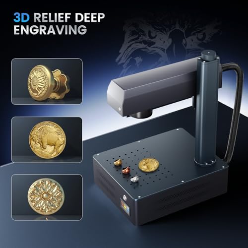 Monport 50W Pro Integrated Fiber Laser Engraver, 5.9"x5.9" Working Area, LightBurn Compatible, 3D Relief Engraving Metal Marking Machine with One-Touch Autofocus, JPT Laser Source Monport