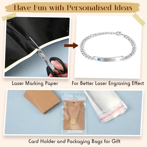 Quelay 99 Pcs Laser Engraving Materials Bulk Include 46 Jewelry Making Engraving Accessories Kit Necklace Bracelet Ring Keychain with Laser Marking Paper for Laser Engraver DIY Crafting Supplies Quelay