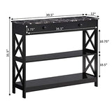 Convenience Concepts Oxford 1 Drawer Console Table with Shelves, Black Faux Marble/Black Convenience Concepts