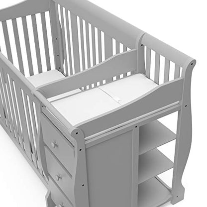 Storkcraft Portofino 5-in-1 Convertible Crib and Changer Combo (Pebble Gray) – Changing-Table with Storage Drawer, Converts to Toddler Full-Size Bed, Daybed - WoodArtSupply