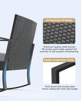 Qsun 3 Pieces Patio Furniture Set Rocking Bistro Set Outdoor Rattan Conversation with Coffee Table for Garden Balcony Backyard Poolside (Grey Cushion) Qsun