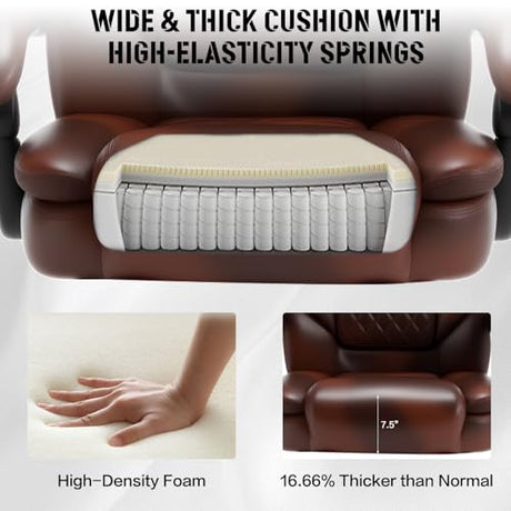 Comermax Heavy Duty Leather Office Chair with Footrest, Wide Seat Big Tall Reclining Office Desk Chair for 500lbs Heavy People, Brown Comermax