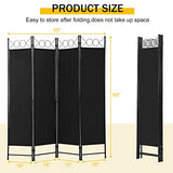 4 Panel 68" H Room Divider Partition Folding Steel Frame Screen Freestanding Privacy Divider Portable Breathable Partition Japanese-Inspired Oriental Shoji Screen Wall Divider for Home Office, Black CL.HPAHKL