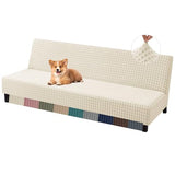 MAXIJIN Stretch Armless Futon Cover (67"-82") Jacquard Futon Couch Covers Full Queen Size Sofa Bed Slipcover Washable Mattress Furniture Protector with Elastic Bottom, Beige MAXIJIN