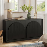 WIN2WIN 65" Fluted Sideboard Buffet Cabinet with Storage, Modern Credenza with Double-Layered Arch Doors, Wood TV Media Console Table Accent Cabinet for Living Room Dining Room Hallway Entryway, Black win2win