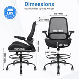 HYLONE Drafting Chair Tall Office Chair with Flip-Up and Adjustable Armrests Ergonomic Computer Chair with Adjustable Footrest Ring Mesh Standing Desk Chair (Black) HYLONE