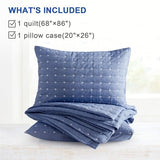 ENJOHOS Blue 100% Cotton Linen Twin Quilt Set, Twin Bedspread Coverlet, Twin Size Quilt Bedding Set, Reversible Lightweight Bed Quilt with Shams for Girl Boy Kid (2 Pieces, 68"x86") ENJOHOS