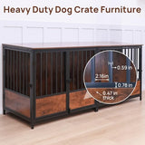 75" Wooden Dog Crate Furniture – Chew-Resistant Kennel for Medium/Large Breeds,3-Door Indoor Kennel with 3.1" Raised Feet, Multi-Functional TV Stand & End Table (Brown, 75 * 26.3 * 32.1 inch) walnest
