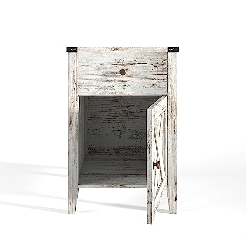 Betterhood Rustic White-Wash Nightstand - Distressed Wood Side Table with USB Charging Station, Perfect for Bedroom & Living Room, Barnwood and Farmhouse Style - WoodArtSupply