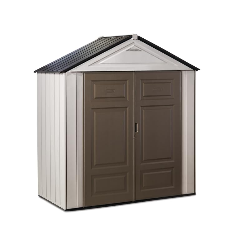 Rubbermaid Resin Outdoor Storage Shed With Floor (7 x 3.5 Ft.), Weather Resistant, Brown/Grey, Organization for Home/Lawn Mower/Backyard Equipment/Bike Storage/Pool Supplies - WoodArtSupply