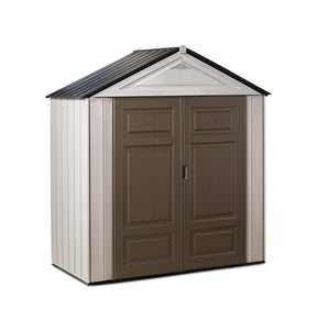 Rubbermaid Resin Outdoor Storage Shed With Floor (7 x 3.5 Ft.), Weather Resistant, Brown/Grey, Organization for Home/Lawn Mower/Backyard Equipment/Bike Storage/Pool Supplies Rubbermaid