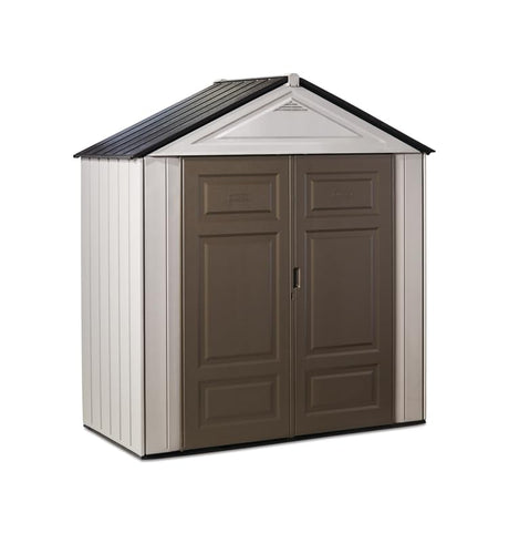 Rubbermaid Resin Outdoor Storage Shed With Floor (7 x 3.5 Ft.), Weather Resistant, Brown/Grey, Organization for Home/Lawn Mower/Backyard Equipment/Bike Storage/Pool Supplies Rubbermaid