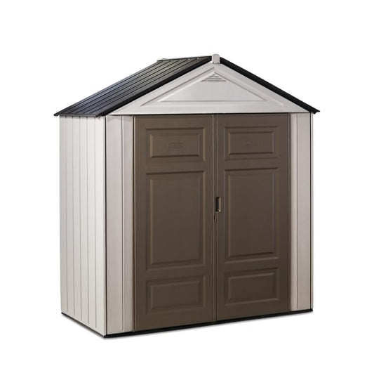 Rubbermaid Resin Outdoor Storage Shed With Floor (7 x 3.5 Ft.), Weather Resistant, Brown/Grey, Organization for Home/Lawn Mower/Backyard Equipment/Bike Storage/Pool Supplies - WoodArtSupply