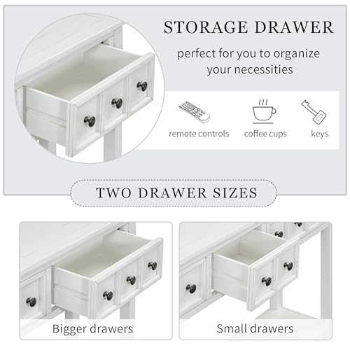 Merax Long Entryway Table with Storage Drawers and Bottom Shelf, 60" Farmhouse Narrow Console Table Sofa Table for Entryway, Antique White Merax