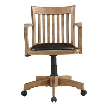 OSP Home Furnishings Deluxe Wood Banker's Desk Chair with Padded Seat, Adjustable Height and Locking Tilt, Fruitwood Finish and Black Vinyl - WoodArtSupply