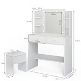 Haewon White Vanity Desk with Mirror and Lights, Makeup Vanity with 10 LED Bulbs and 3 Color Modes, Dressing Table Set with Power Outlets, Storage Drawers and Chair for Bedroom Haewon