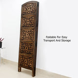 Room Divider Wood Screen - Rajasthan Antique Brown - 4 Panel Folding 72 x 80 - Intricate Hand Carved Decorative Functional Versatile Portable Partition Reversible Freestanding Privacy - COTTON CRAFT COTTON CRAFT