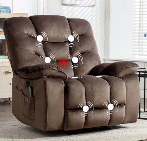 HAOMARKETS Oversized Power Recliner Chair with Massage and Heat, 41" Wide Electric Reclining Chairs with USB Port, Breathable Fabric Overstuffed Reclining Sofa for Living Room Bedroom (No Lift)