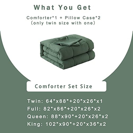 DOWNCOOL Twin Comforter Set -All Season Bedding Comforters Sets with 1 Pillow Case -2 Pieces Bed Set Down Alternative Comforter Set -Sage Green Twin Bedding Sets(64"x88") DOWNCOOL