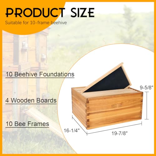 POLLIBEE 10 Frame Bee Hive, Beeswax Coated Beehive Include 2 Deep Bee Boxes and 1 Medium Bee Box with Beehive Frames and Foundation. POLLIBEE