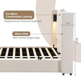 Christopher Knight Home Hazel 49.20" H King Headboard Bed, Upholstered King Size Bed, Slats Panel Support Platform, No Spring Box Needed, Wingback Headboard with Reading Lamps and USB, Beige Christopher Knight Home