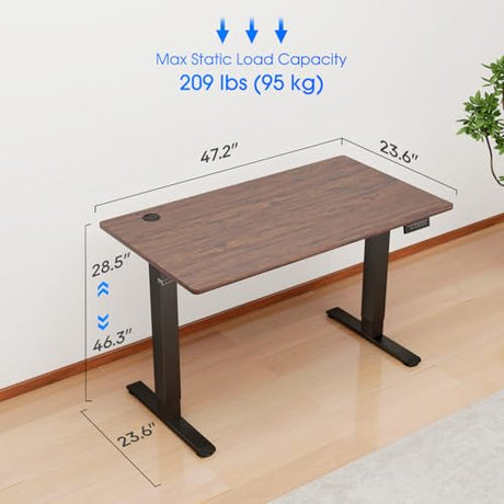 PayLessHere Electric Standing Desk 48x24 Inch Height Adjustable Desk Large Space Office Computer Desk with Headphone Holder 2 Memory Function for Home Office,Brown PayLessHere
